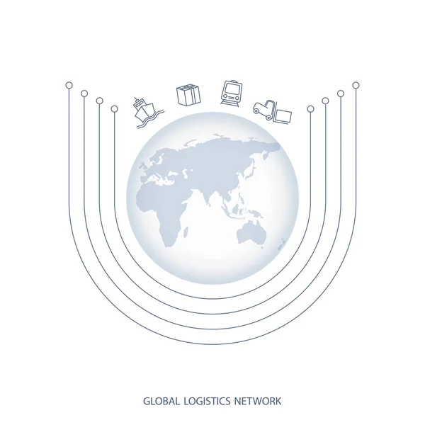 Globální logistická síť. Mapa připojení partnerství globální logistika. Bílé podobné světa mapu a logistiku ikony. Plochý design. Vektorové ilustrace Eps10. — Stockový vektor
