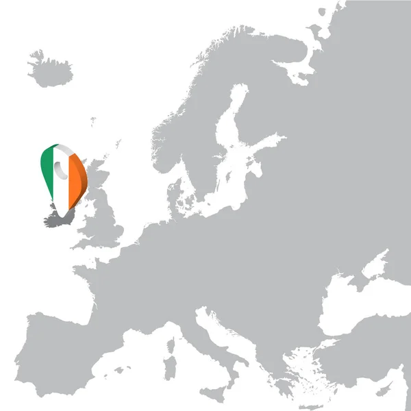 Irlande Carte géographique sur la carte Europe. 3d Irlande drapeau carte marqueur emplacement broche. Carte de haute qualité Irlande. Illustration vectorielle EPS10 . — Image vectorielle