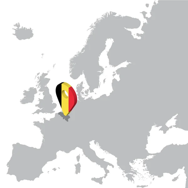 Belgien Lageplan Auf Europakarte Belgium Flag Map Marker Location Pin — Stockvektor