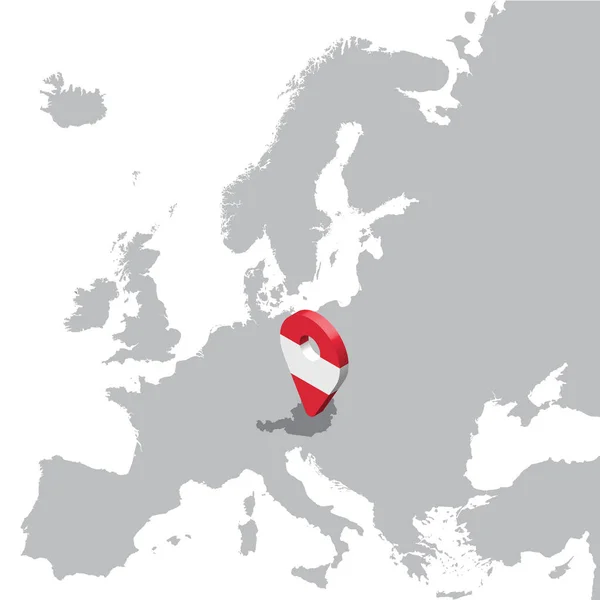 Αυστρία Χάρτης τοποθεσίας στο χάρτη Ευρώπης. 3D σημαία Αυστρία Χάρτης δείκτη καρφίτσα της τοποθεσίας. Υψηλής ποιότητας Χάρτης Αυστρία. Εικονογράφηση διάνυσμα Eps10. — Διανυσματικό Αρχείο