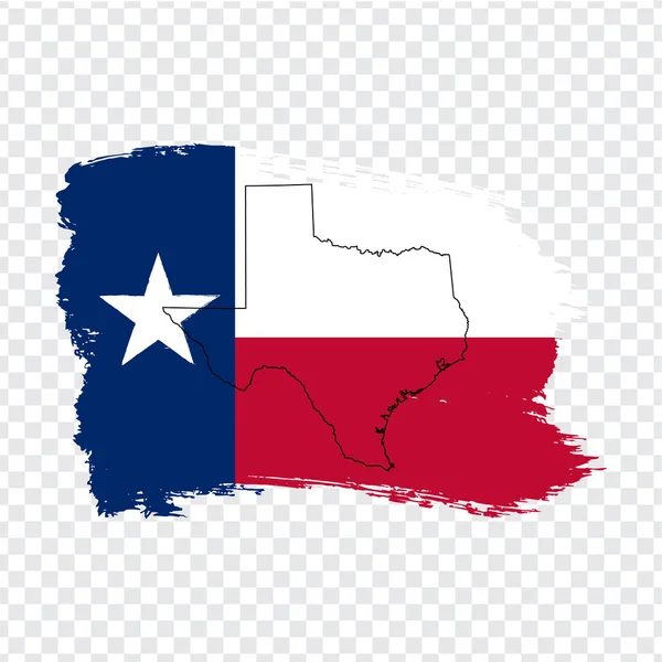 Bandeira do Texas de pinceladas e mapa em branco Texas. Estados Unidos da América. Mapa de alta qualidade do Texas e bandeira em fundo transparente. Vetor de estoque. Ilustração vetorial EPS10 . — Vetor de Stock