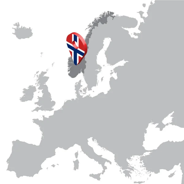 Νορβηγία Χάρτη Χάρτη Ευρώπης Σημαία Νορβηγίας Χάρτης Δείκτη Καρφίτσα Της — Διανυσματικό Αρχείο