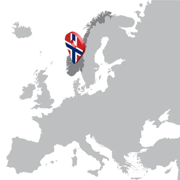 Norwegen Lageplan Auf Europakarte Norwegische Flagge Karte Marker Standort Pin — Stockvektor