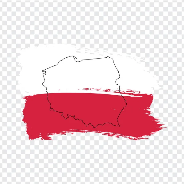 Zászló Lengyelország ecsetvonások és üres térkép Lengyelország. Kiváló minőségű térkép Lengyelországról és zászló átlátható háttérrel. Részvény vektor. EPS10 vektorillusztráció. — Stock Vector