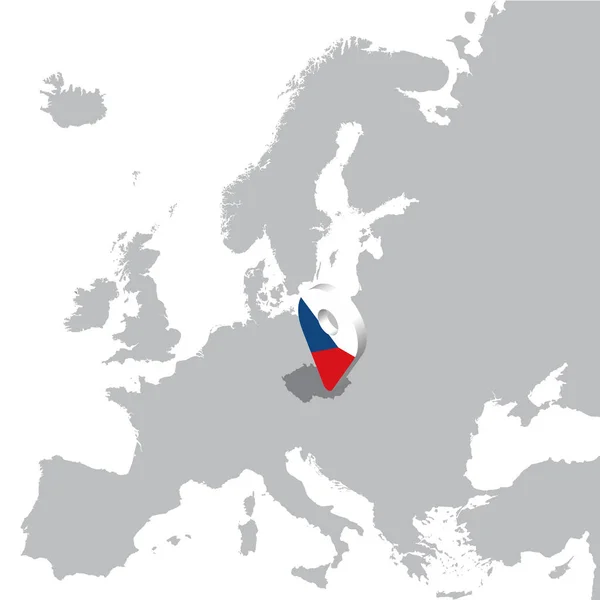 Карта Чехии на карте Европа. 3d Знак местоположения карты чешского флага. Высококачественная карта Чехии. Векторная иллюстрация EPS10 . — стоковый вектор