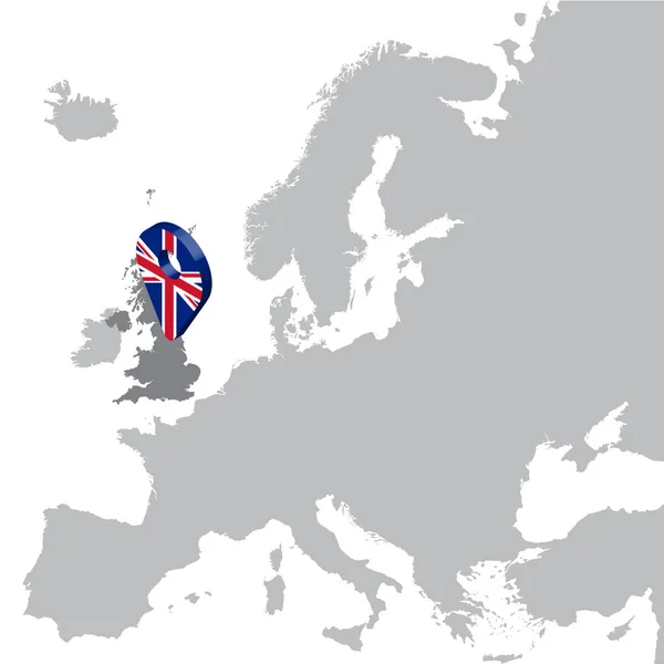 Great Britain Lägeskarta på karta Europa. 3D Storbritannien flagga karta läge markörnålen. Hög kvalitet karta över Storbritannien. Vektorillustration Eps10. — Stock vektor