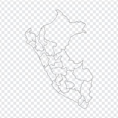 Boş harita Peru. Yüksek kaliteli harita Peru illerde web sitesi tasarımı, logo, app, kullanıcı arabirimi için şeffaf arka plan ile. Hisse senedi vektör. Vektör çizim Eps10. 