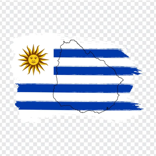 Drapeau de l'Uruguay à partir de coups de pinceau et carte vierge Uruguay. Carte de haute qualité de l'Uruguay et drapeau sur fond transparent. Vecteur de stock. Illustration vectorielle EPS10 . — Image vectorielle