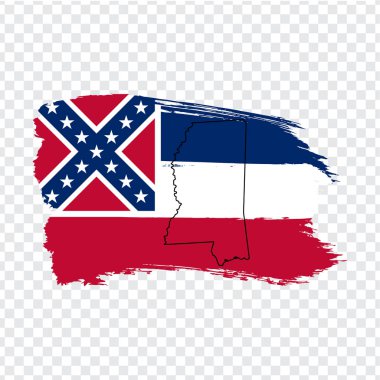 Fırça vuruşları ve boş harita Mississippi bayrağı Mississippi. Amerika Birleşik Devletleri. Yüksek kalitede Mississippi Haritası ve şeffaf arka planda bayrak. Stok vektörü. Vektör illüstrasyon eps10.