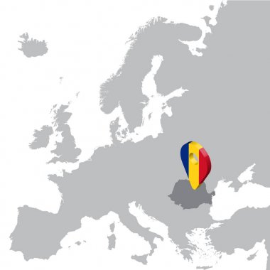 Romanya konum haritası harita Avrupa. 3D Romanya bayrağı harita Marker konum pin. Romanya 'nın yüksek kalite haritası. Vektör illüstrasyon eps10.