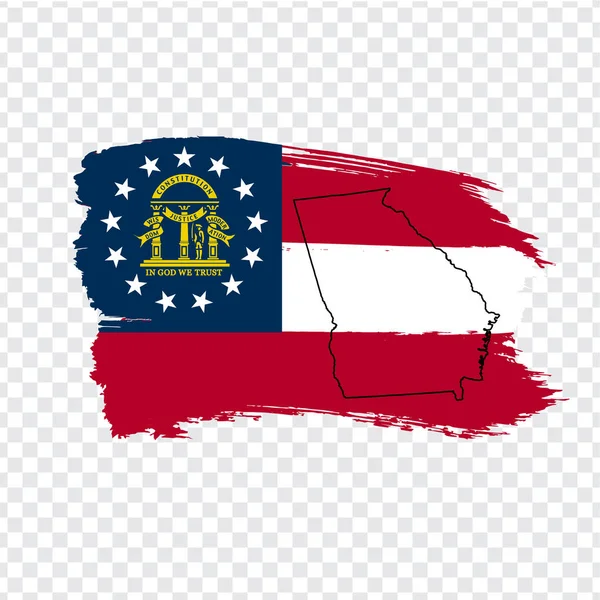 Bandeira da Geórgia de pinceladas e mapa em branco Geórgia. Estados Unidos da América. Mapa de alta qualidade da Geórgia e bandeira em fundo transparente. Vetor de estoque. Ilustração vetorial EPS10 . — Vetor de Stock
