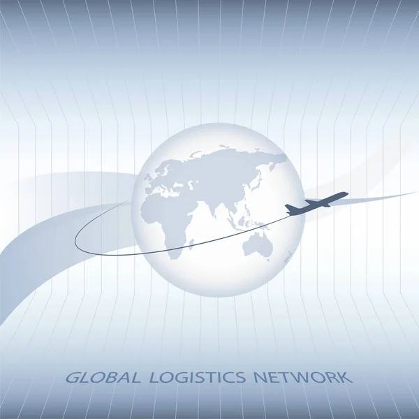 Rete logistica globale. Mappa connessione di partnership logistica globale. Concetto di rete logistica globale con aereo e globo. Illustrazione vettoriale EPS10 . — Vettoriale Stock