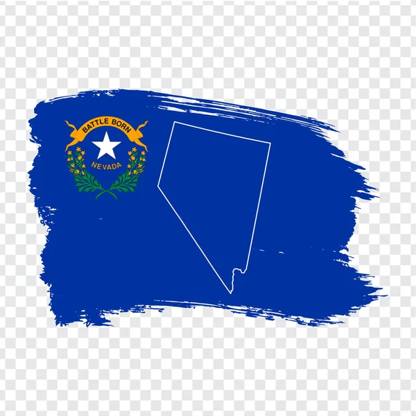 Bandeira de Nevada de pinceladas e mapa em branco Nevada. Estados Unidos da América. Mapa de alta qualidade de Nevada e bandeira em fundo transparente. Vetor de estoque. Ilustração vetorial EPS10 . —  Vetores de Stock