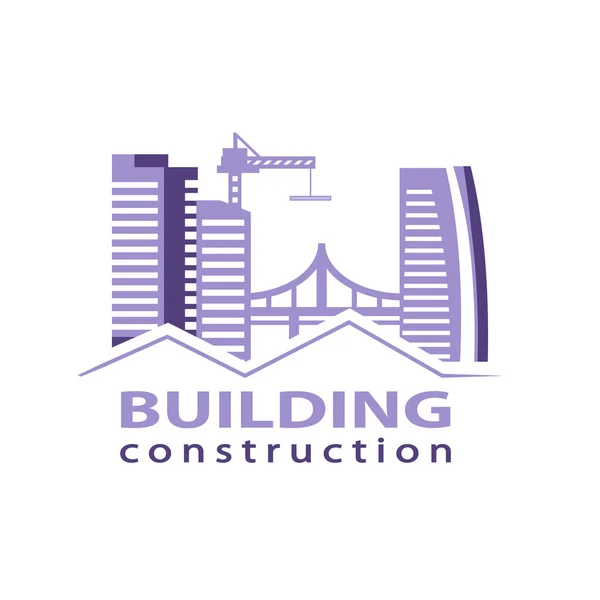 Concepto de industria de la construcción. Logotipo de construcción del edificio en violeta. Vector de acciones. Ilustración vectorial EPS10 . — Vector de stock