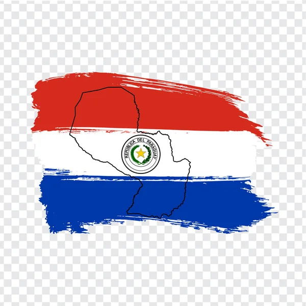 Paraguays flagga från penseldrag och tom karta Paraguay. Hög kvalitet karta över Paraguay och flagga på transparent bakgrund. Lager vektor. Vektor illustration Eps10. — Stock vektor