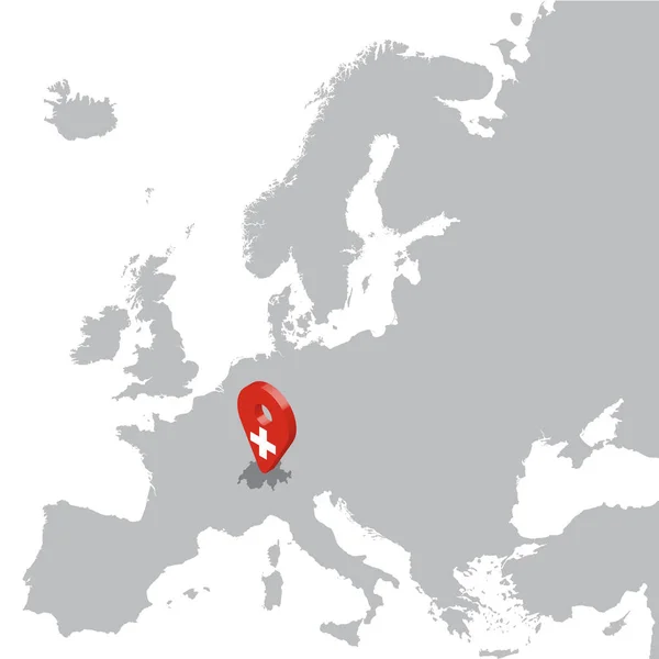 Schweiz plats karta på karta Europa. 3D Schweiz flagga kartmarkör plats stift. Hög kvalitet karta över Schweiz. Vektor illustration Eps10. — Stock vektor
