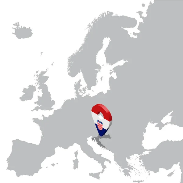 Croacia Mapa de ubicación en el mapa Europa. 3d Croacia bandera mapa marcador ubicación pin. Mapa de alta calidad de Croacia. Ilustración vectorial EPS10 . — Vector de stock