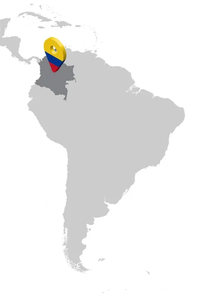 南美洲地图上的哥伦比亚位置图。3d 哥伦比亚国旗地图标记位置引脚。高质量的哥伦比亚地图。矢量插图 Eps10. — 图库矢量图片