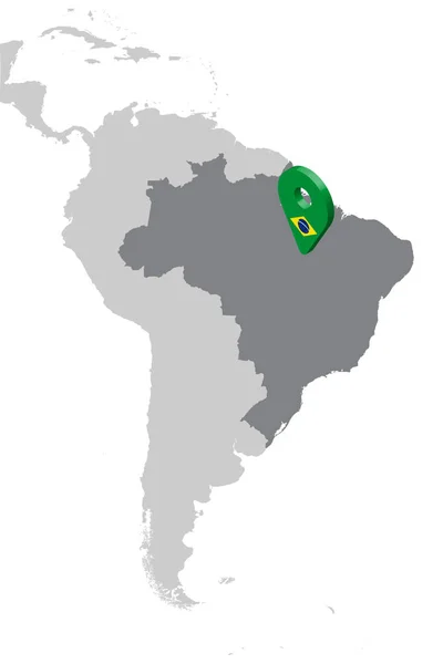 Brasil Mapa de ubicación en el mapa América del Sur. 3d Brasil bandera mapa marcador ubicación pin. Mapa de alta calidad de Brasil. Ilustración vectorial EPS10 . — Vector de stock