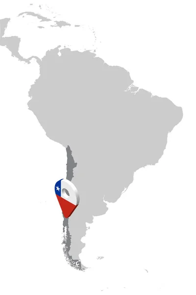 Chile helyszíntérkép megjelenítése Dél-Amerika térképén 3D Chile zászló térképjelölő hely PIN. Kiváló minőségű Térkép Chile. Vektoros illusztráció Eps10. — Stock Vector