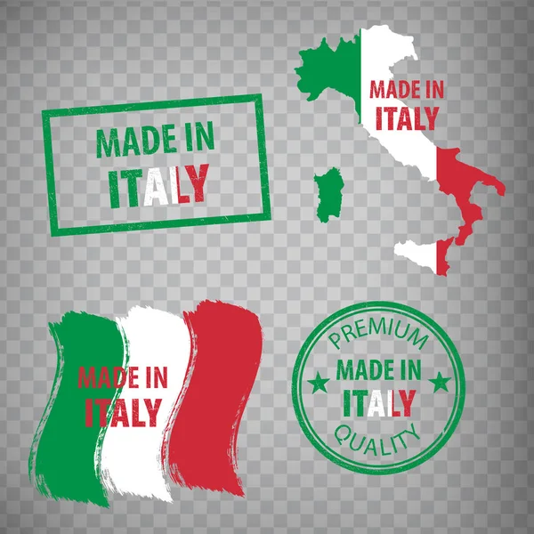 Tillverkad i Italien gummistämplar ikonen isolerad på transparent bakgrund. Tillverkas eller produceras i Republiken Italien. Uppsättning grunge gummistämplar. Eps10. — Stock vektor