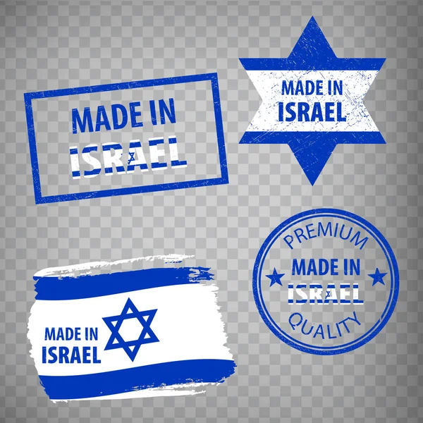 Made in the Israel gummistämplar ikonen isolerad på transparent bakgrund. Tillverkas eller tillverkas i Israel. Uppsättning grunge gummistämplar. Eps10. — Stock vektor
