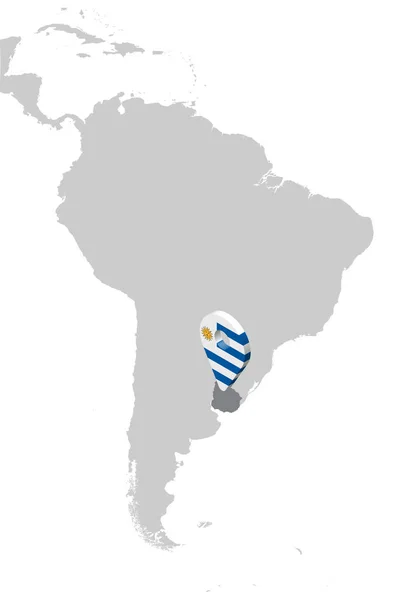 Uruguay standortkarte auf karte südamerika. 3d uruguay flag map marker location pin. hochwertige Landkarte von Uruguay. Vektorabbildung eps10. — Stockvektor
