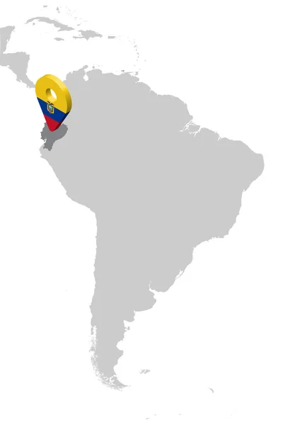 Equador Mapa de Localização no mapa América do Sul. 3d Equador bandeira mapa marcador pino de localização. Mapa de alta qualidade do Equador. Ilustração vetorial EPS10 . — Vetor de Stock