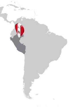 Haritada Peru Konum Haritası Güney Amerika. 3d Peru bayrak harita işaretçisi yer pin. Peru yüksek kaliteli harita. Vektör illüstrasyon Eps10.
