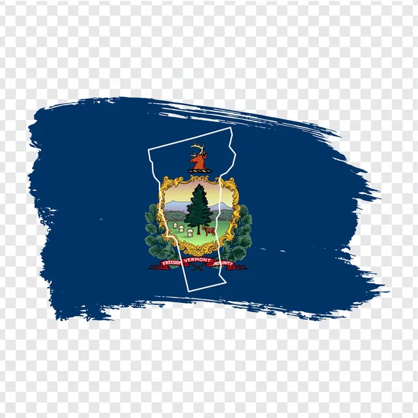 Bandera de Vermont de pinceladas. Mapa en blanco de Vermont. Estados Unidos de América. Mapa de alta calidad de Vermont y bandera sobre fondo transparente. Vector de acciones. EPS10 . — Vector de stock