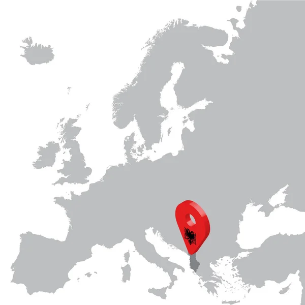 Albanien Lageplan auf Europakarte. 3d Albanien flag map marker location pin. Hochwertige Karte von Albanien. Vektorabbildung eps10. — Stockvektor