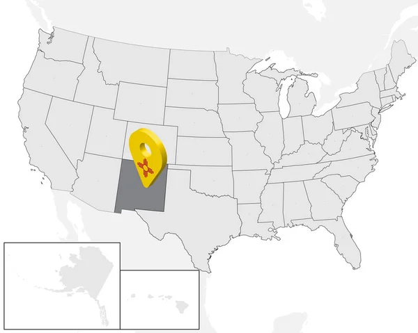 Mapa de Estado de Nuevo México en el mapa USA. 3D Estado Nuevo México bandera mapa marcador ubicación pin. Mapa de alta calidad de Nuevo México. Ilustración vectorial EPS10 . — Archivo Imágenes Vectoriales