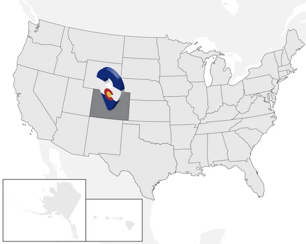 Mapa de Estado Colorado en el mapa USA. 3d Estado Colorado marcador de mapa de la bandera pin ubicación. Mapa de alta calidad de Indiana. Ilustración vectorial EPS10 . — Vector de stock