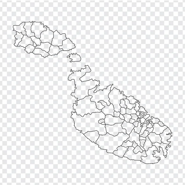 Mapa en blanco Malta. Mapa de alta calidad de Malta con provincias sobre fondo transparente para el diseño de su sitio web, logotipo, aplicación, interfaz de usuario. Vector de acciones. Ilustración vectorial EPS10 . — Vector de stock