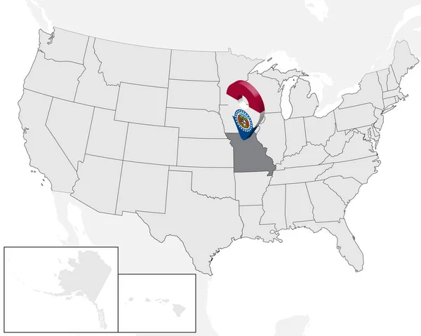 Lageplan des Bundesstaates Missouri auf der Karte USA. 3d state missouri flag map marker location pin. qualitativ hochwertige Karte von Missouri. Vektorabbildung eps10. — Stockvektor