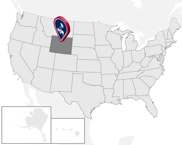 Ubicazione Mappa di Stato del Wyoming sulla mappa USA. 3d Stato Wyoming mappa marcatore posizione pin. Mappa di alta qualità del Wyoming. Illustrazione vettoriale EPS10 . — Vettoriale Stock