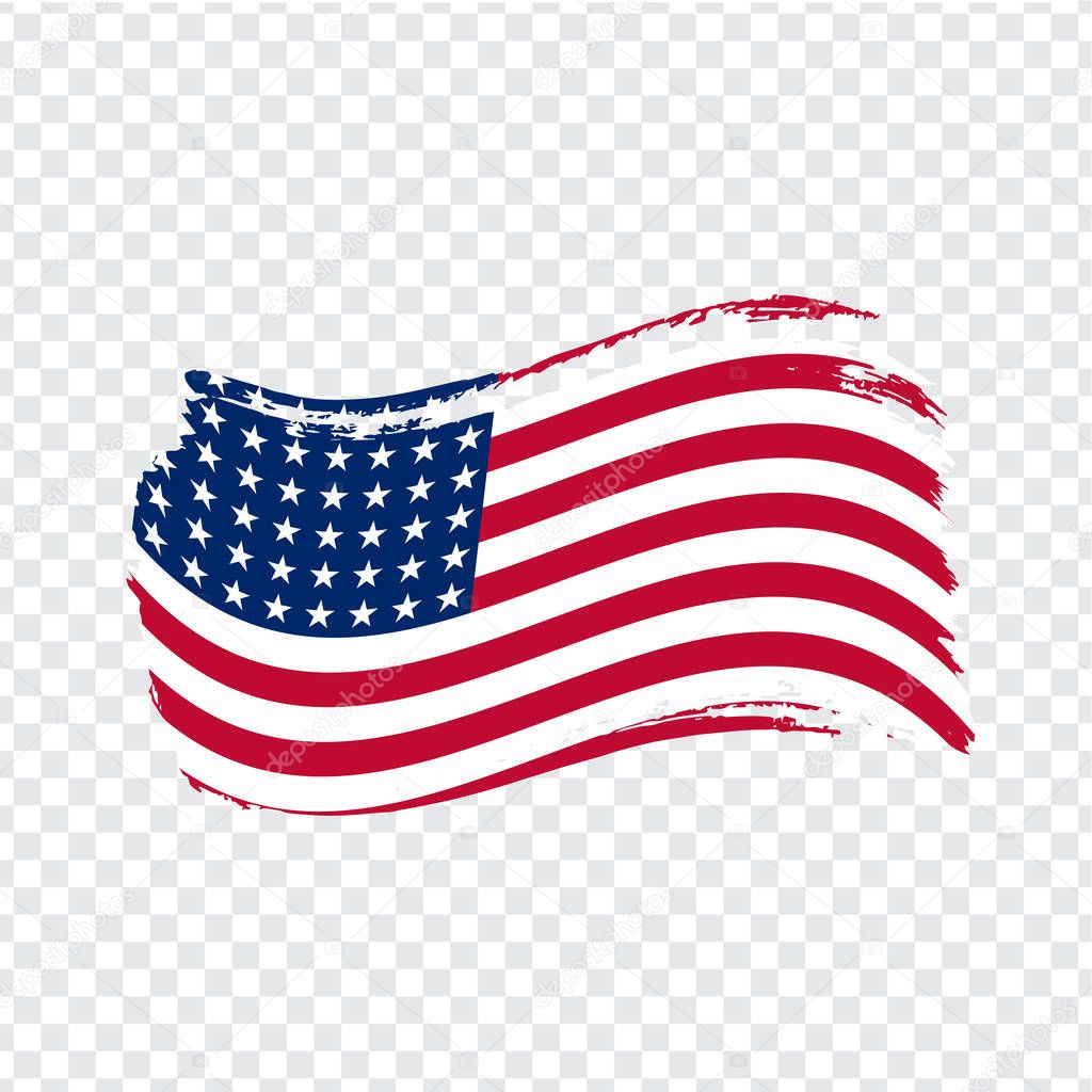 Bandiera USA isolata. Bandiera degli Stati Uniti, sfondo pennellata.  Bandiera United States of America su sfondo