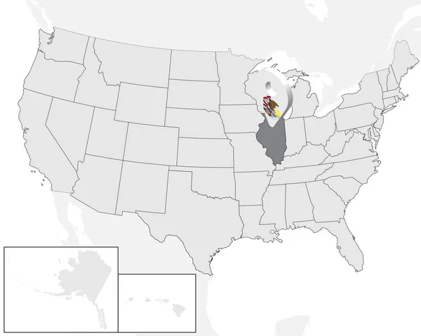 Mapa de ubicación de Illinois en el mapa USA. Estados Unidos de América. letrero de geolocalización 3d como bandera del estado de Illinois. Mapa de alta calidad de Illinois. Ilustración vectorial EPS10 . — Vector de stock