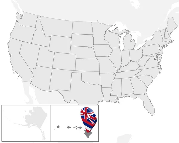 Konum haritası Hawaii harita ABD. Amerika Birleşik Devletleri. devlet Hawaii bayrağı gibi 3D coğrafi konum işareti. Hawaii yüksek kaliteli harita. Vektör illüstrasyon eps10. — Stok Vektör