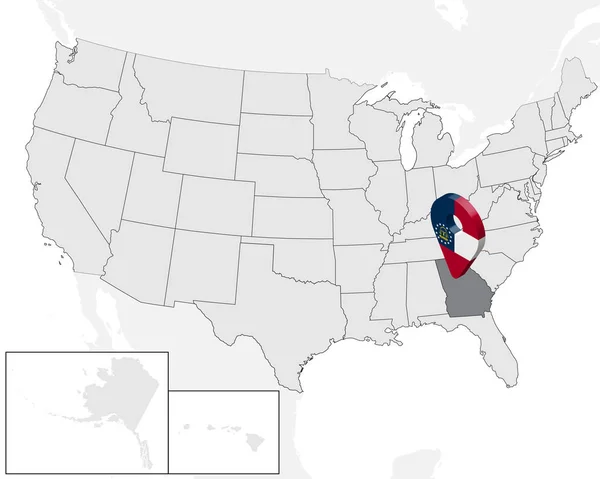 Карта проїзду Грузія на карті США. Сполучені Штати Америки. 3D геопозиціювання знак, як прапор штату Джорджія. Карта високої якості Грузії. Векторна ілюстрація Eps10. — стоковий вектор