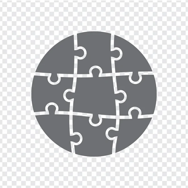 Puzzle d'icônes simples en gris. Cercle simple icône puzzle des neuf éléments sur fond transparent. Design plat. Illustration vectorielle EPS10 . — Image vectorielle