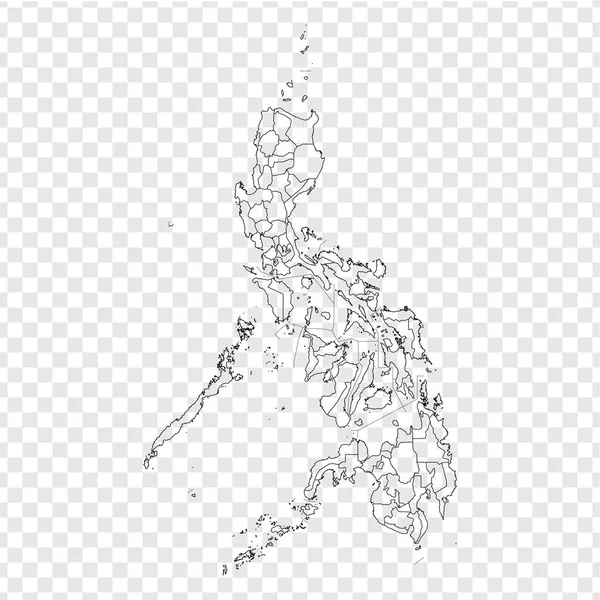 Carte vierge Philippines. Carte de haute qualité des Philippines avec les provinces sur fond transparent pour la conception de votre site Web, logo, app, UI. Vecteur de stock. Illustration vectorielle EPS10 . — Image vectorielle