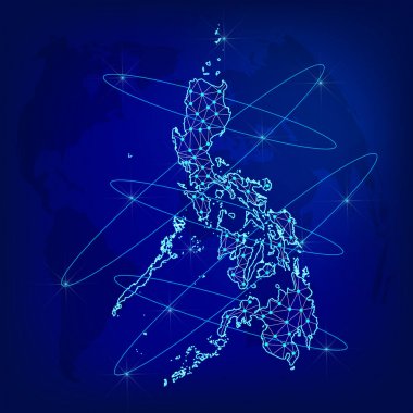 Küresel lojistik ağ konsepti. Dünya arka plan üzerinde Iletişim ağ haritası Filipinler. Çokgen tarzıdüğümler ile Filipinler Haritası. Vektör illüstrasyon Eps10. 