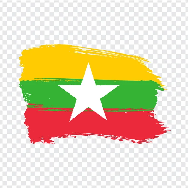 Barmská vlajka od tahů štětce. Příznak Myanmaron transparentní pozadí pro návrh webového serveru, logo, aplikace, UI. Burzovní vektor. Eps10 — Stockový vektor