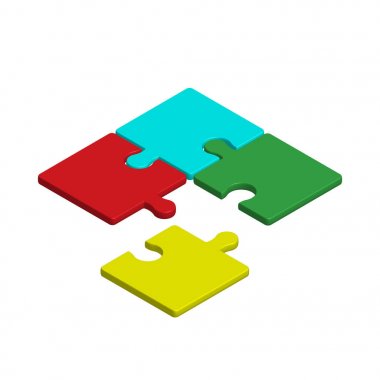 Beyaz bir arka plan üzerinde renkli 3d simge bulmacalar. Dört öğebasit 3d simge bulmaca. Stok vektörü. Düz tasarım. Eps10.