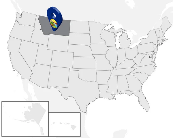 Localisation Montana sur la carte USA. 3d State Montana flag map marker location pin. Carte de haute qualité de Montana. Illustration vectorielle EPS10 . — Image vectorielle