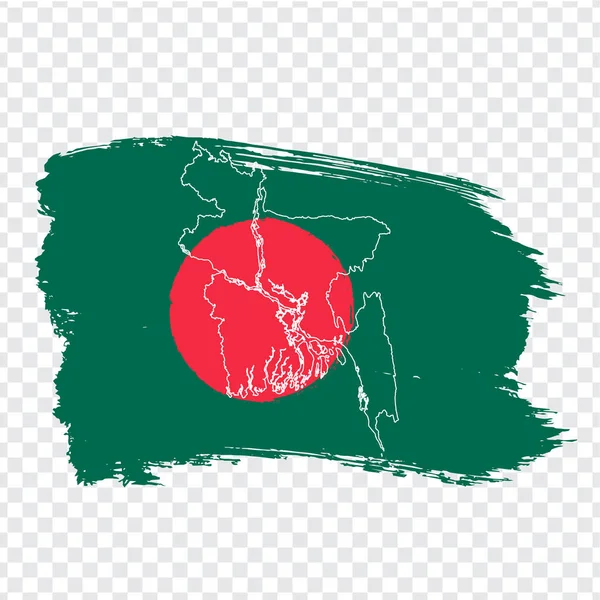 Flagge von bangladesh aus Pinselstrichen und leere Karte bangladesh. Hochwertiges Kartenbanner und Flagge auf transparentem Hintergrund. Aktienvektor. Vektorabbildung eps10. — Stockvektor