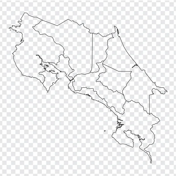 Mappa bianca Costa Rica. Mappa di alta qualità della Costa Rica con province su sfondo trasparente per la progettazione del tuo sito web, logo, app, UI. Vettore azionario. Illustrazione vettoriale EPS10 . — Vettoriale Stock