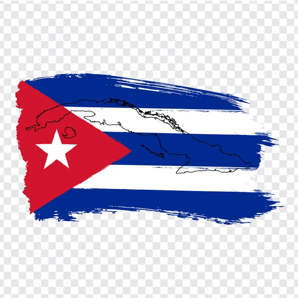 Kuba zászlaja ecsetvonásokkal és üres Térkép Kubából. Kiváló minőségű Térkép Kuba Köztársaság és zászló átlátszó háttérrel. Stock vektor. Vektoros illusztráció Eps10. — Stock Vector