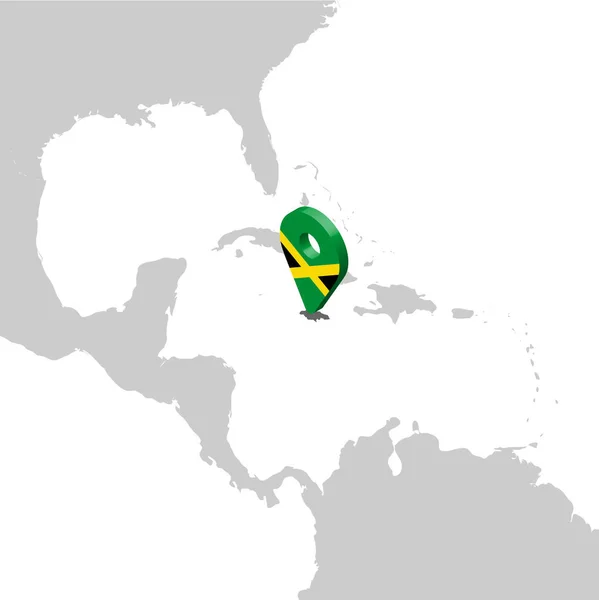 Jamaica locatie kaart op kaart Midden-Amerika. 3D Jamaica vlag kaart marker locatie pin. Hoge kwaliteit kaart van Jamaica. Vector illustratie Eps10. — Stockvector